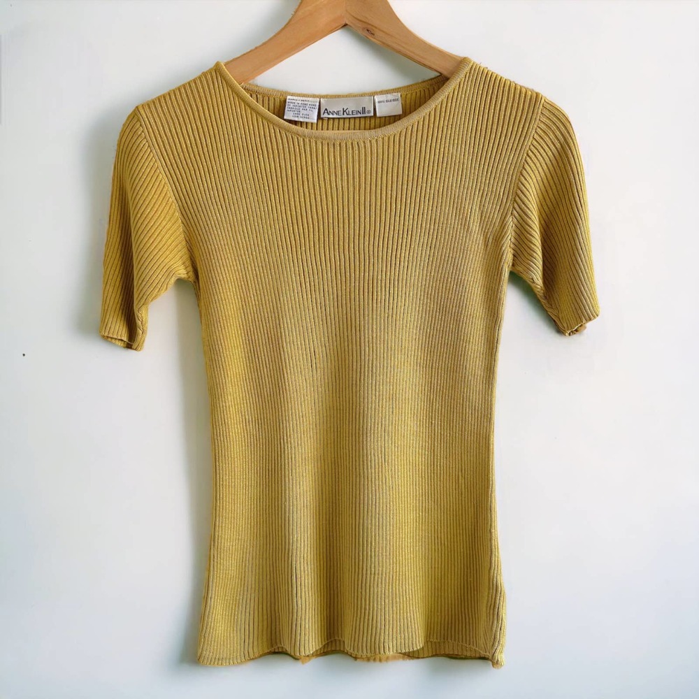 Vintage Anne Klein yellow silk shirt, size S